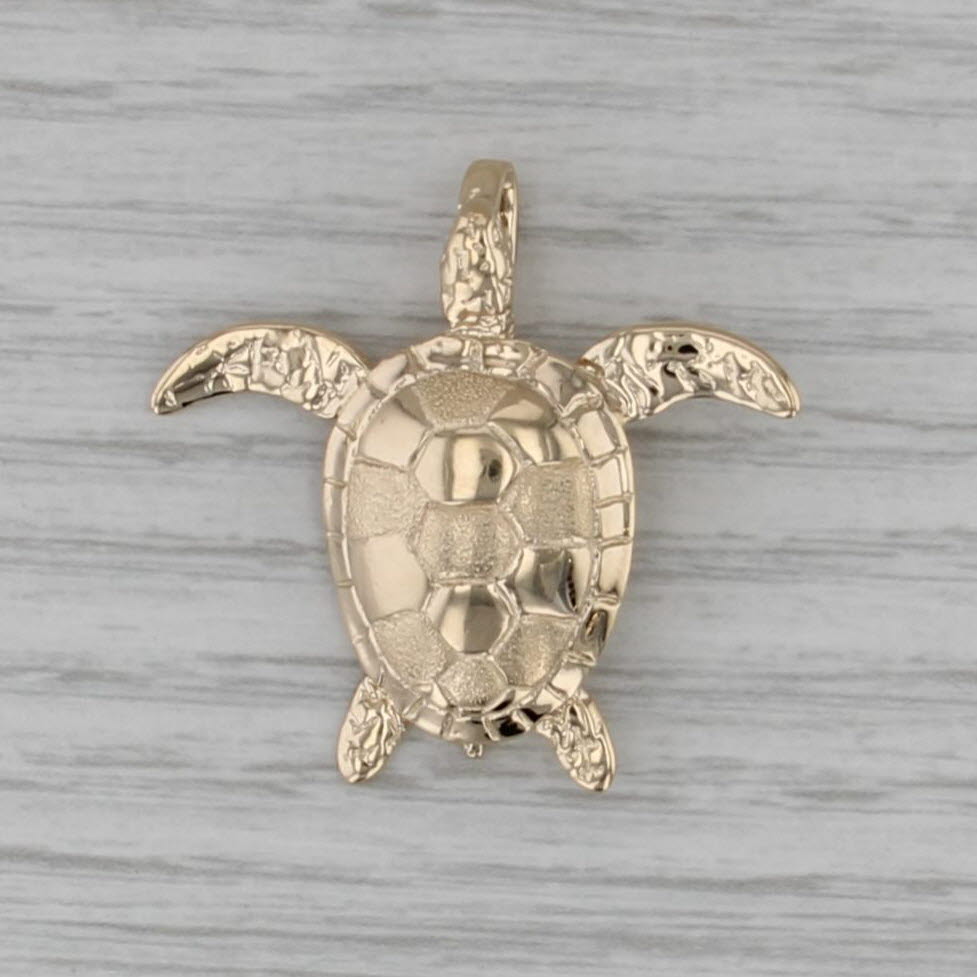 Large Sea Turtle Pendant 14k Yellow Gold Nautical Statement