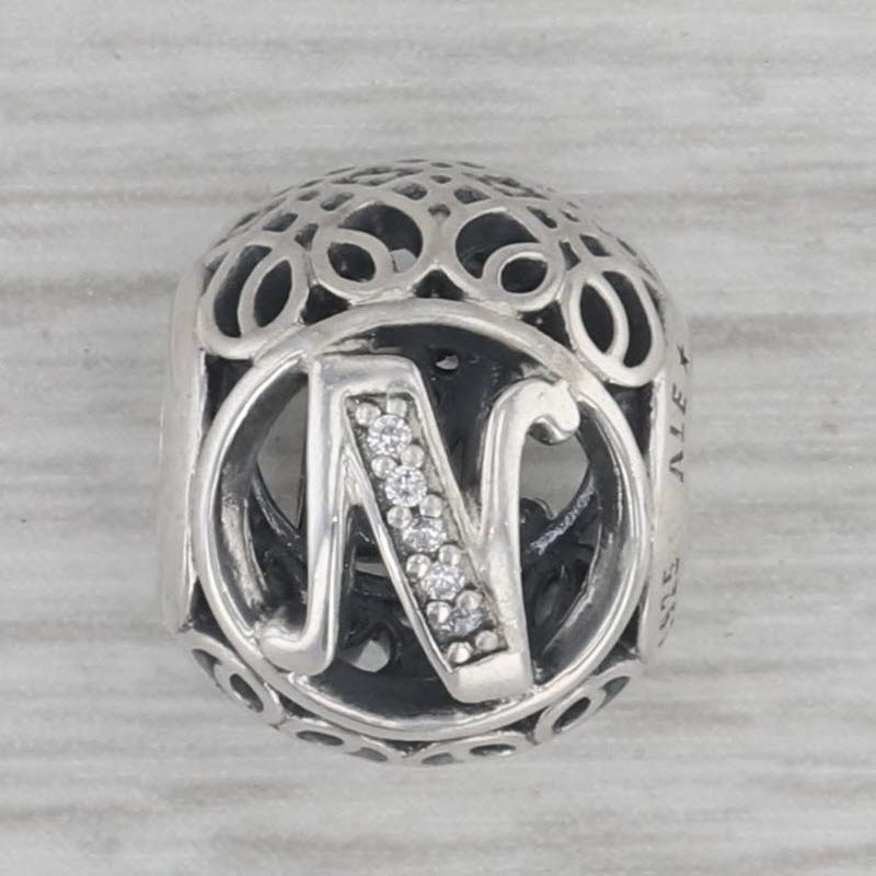 Gray New Authentic Pandora Vintage N Charm 791858CZ Sterling Silver Letter "N"