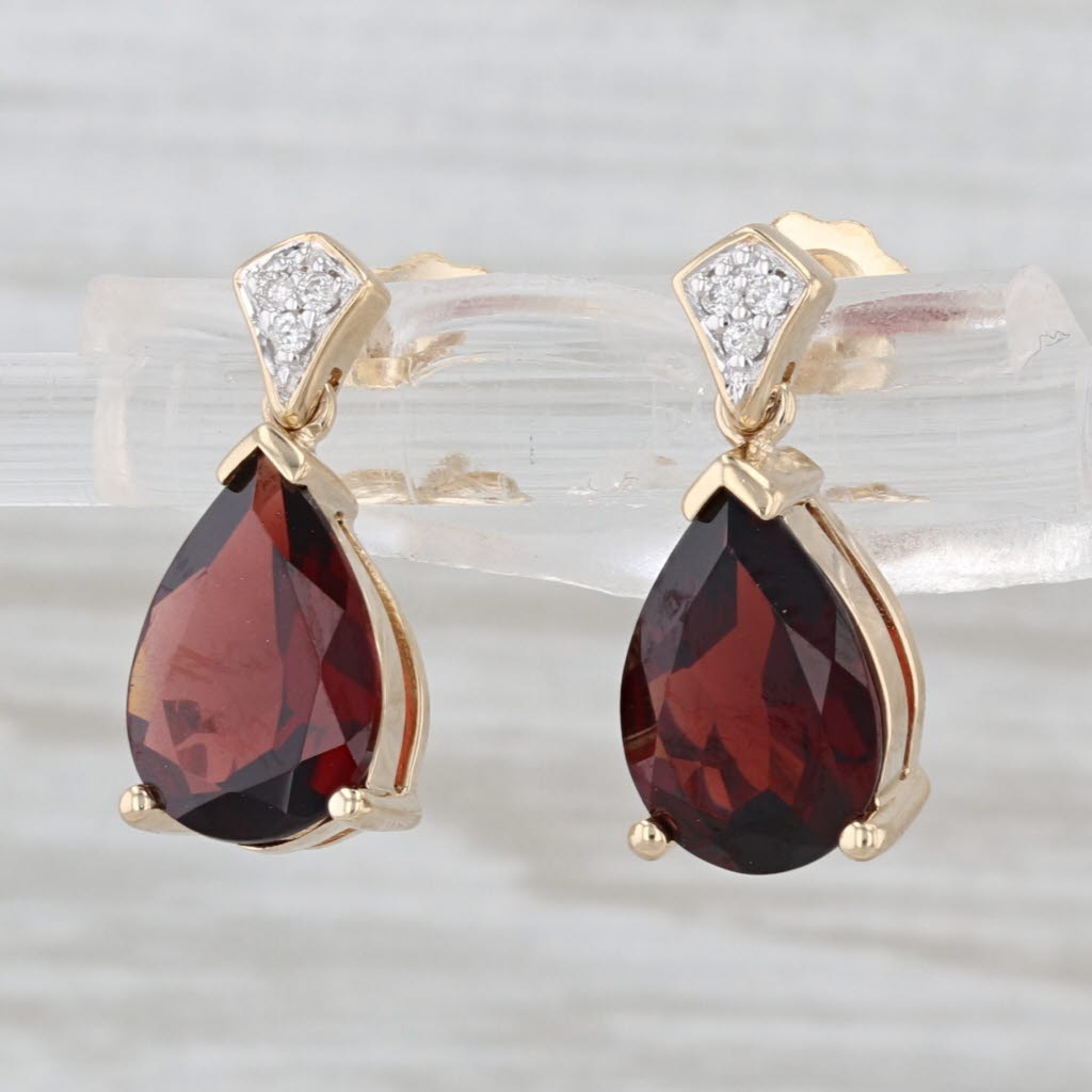 3.33ctw Garnet Diamond Teardrop Earrings 14k Yellow Gold