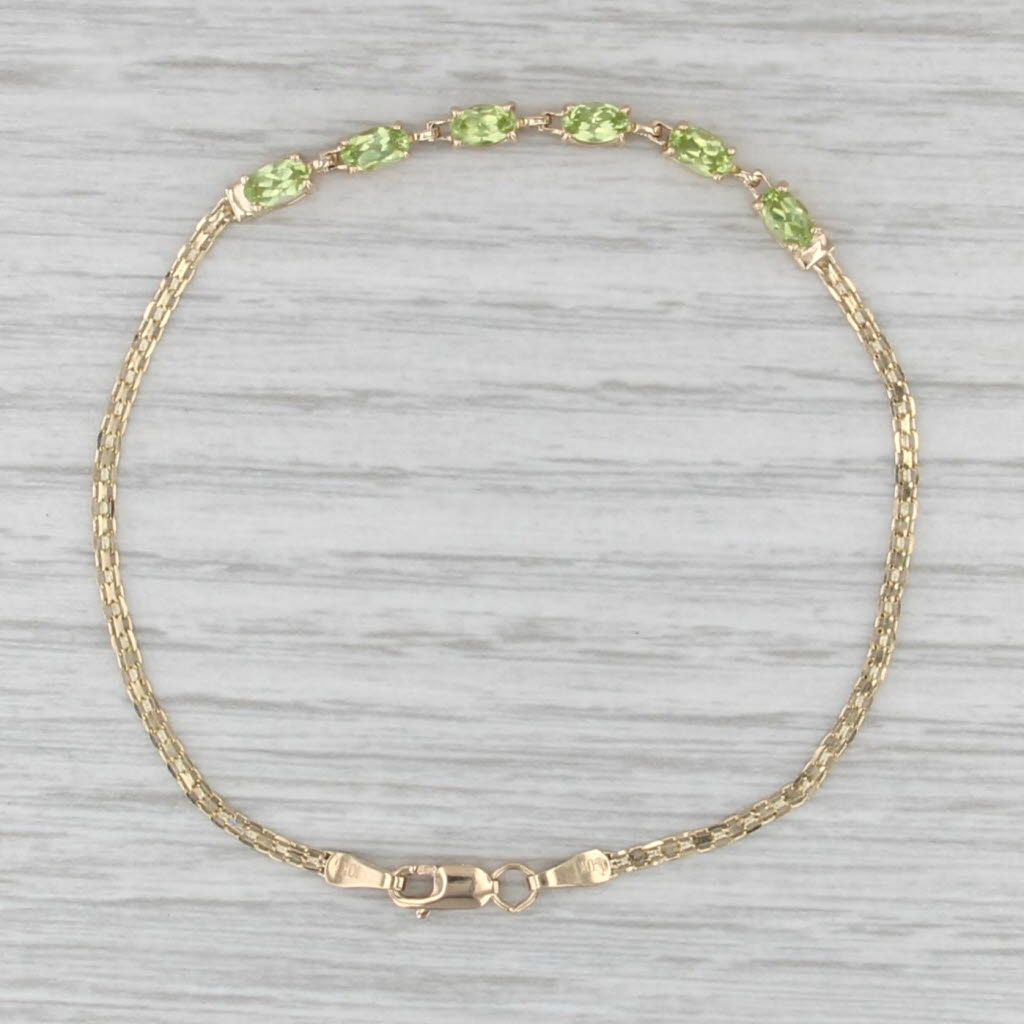 1.42ctw Peridot Bracelet 10k Yellow Gold Bismarck Chain 7.25"