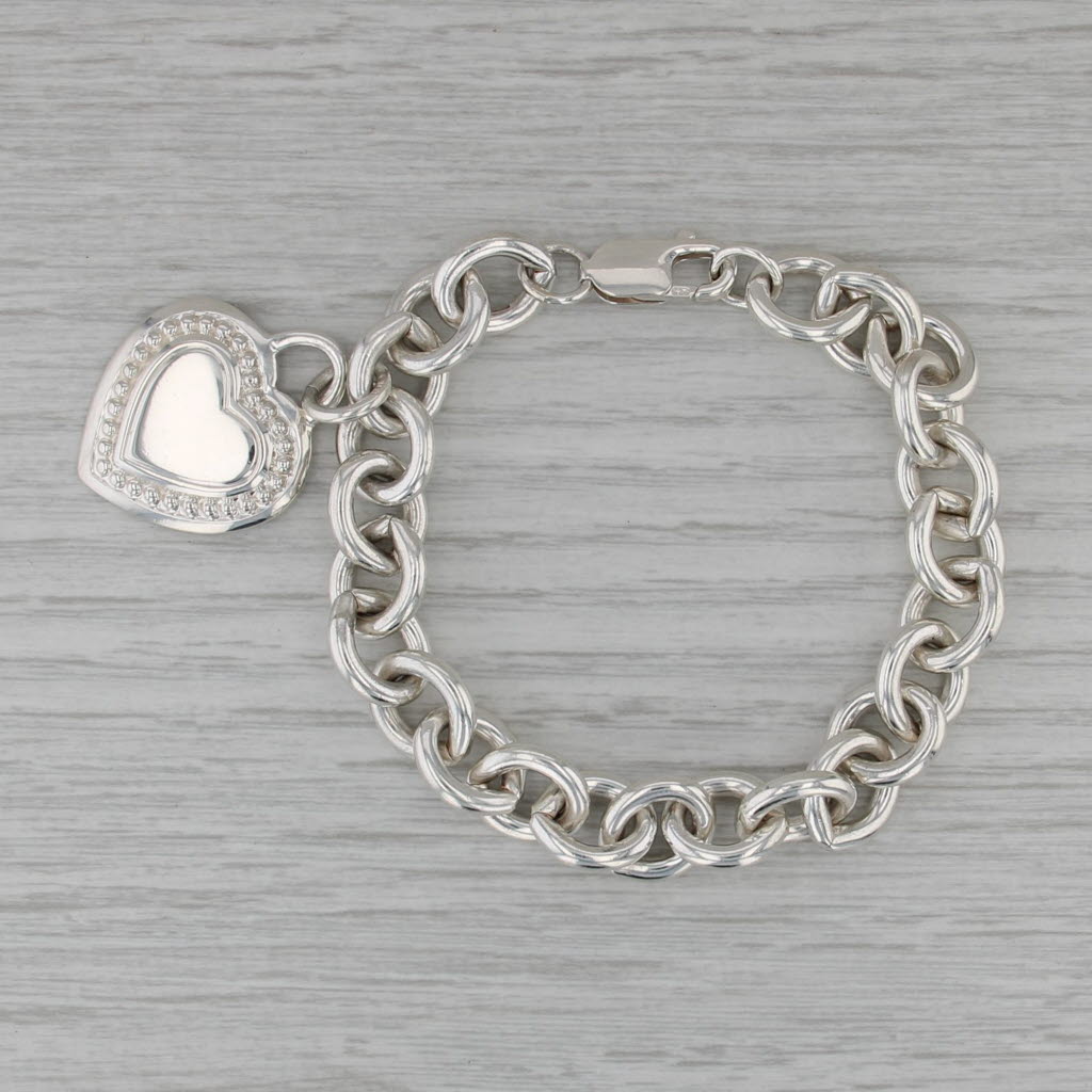 Judith Ripka Engravable Heart Charm Bracelet Sterling Silver 7.5" Cable Chain