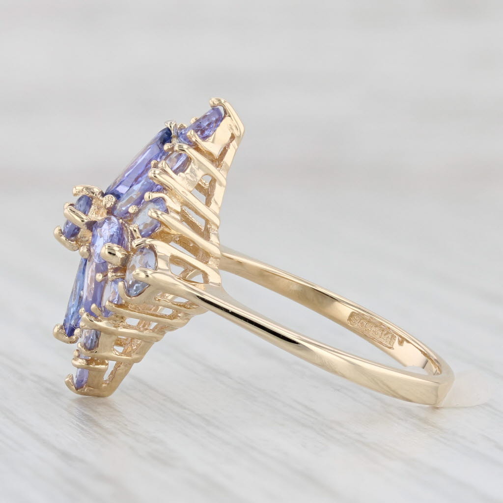 Light Gray 3.30ctw Tanzanite Cluster Ring 14k Yellow Gold Size 7 Cocktail