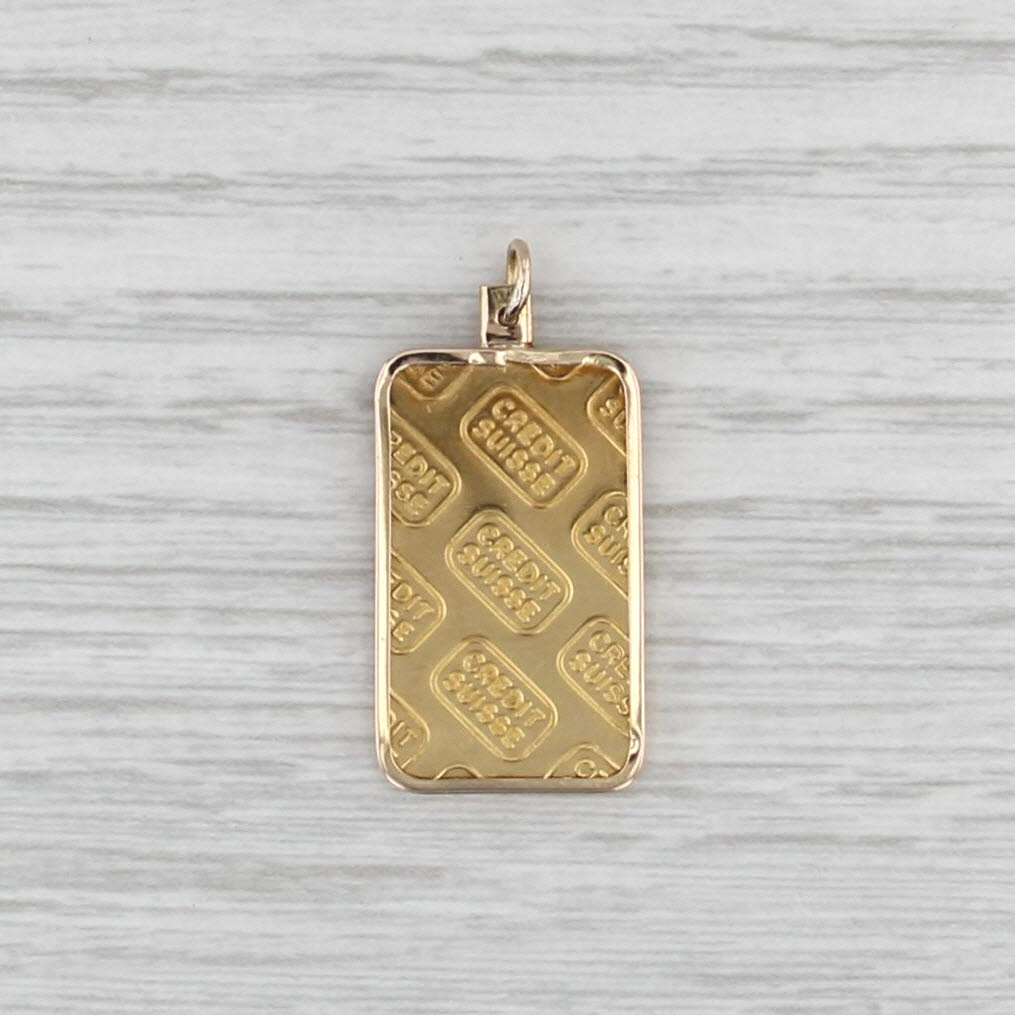 Credit Suisse 5 Gram Fine Gold 999.9 Bar Pendant Charm 18k 14k Frame