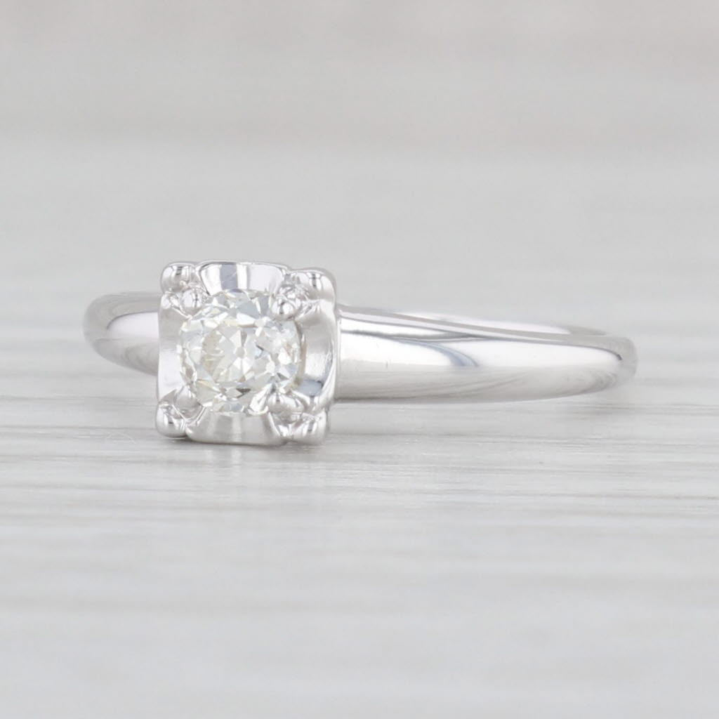 Light Gray 0.34ct Vintage Diamond Solitaire Engagement Ring 14k White Gold Size 6.5