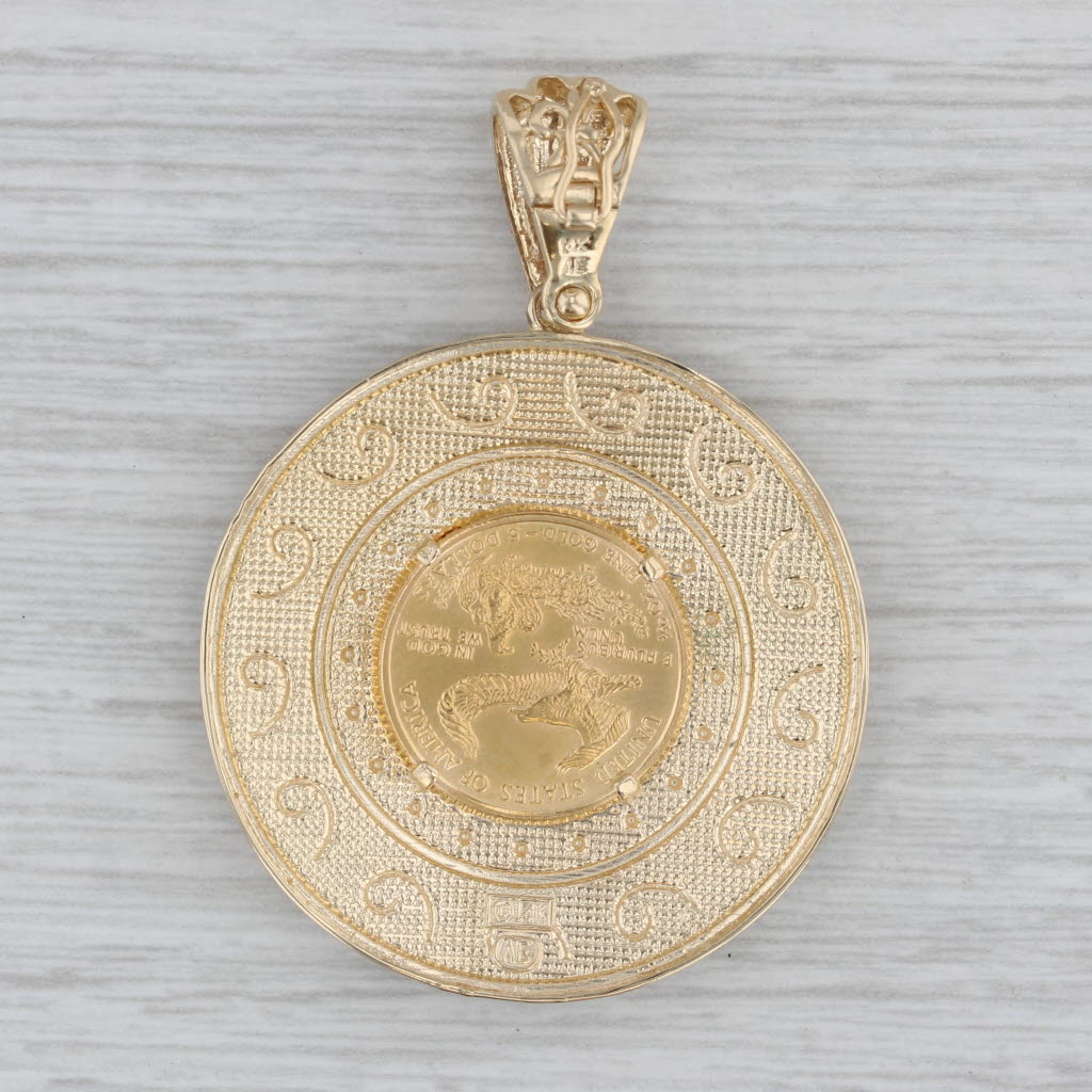 Gray 2002 American Eagle 5 Dollar Gold Coin Pendant 14k Bezel 22k Coin Clip Bail