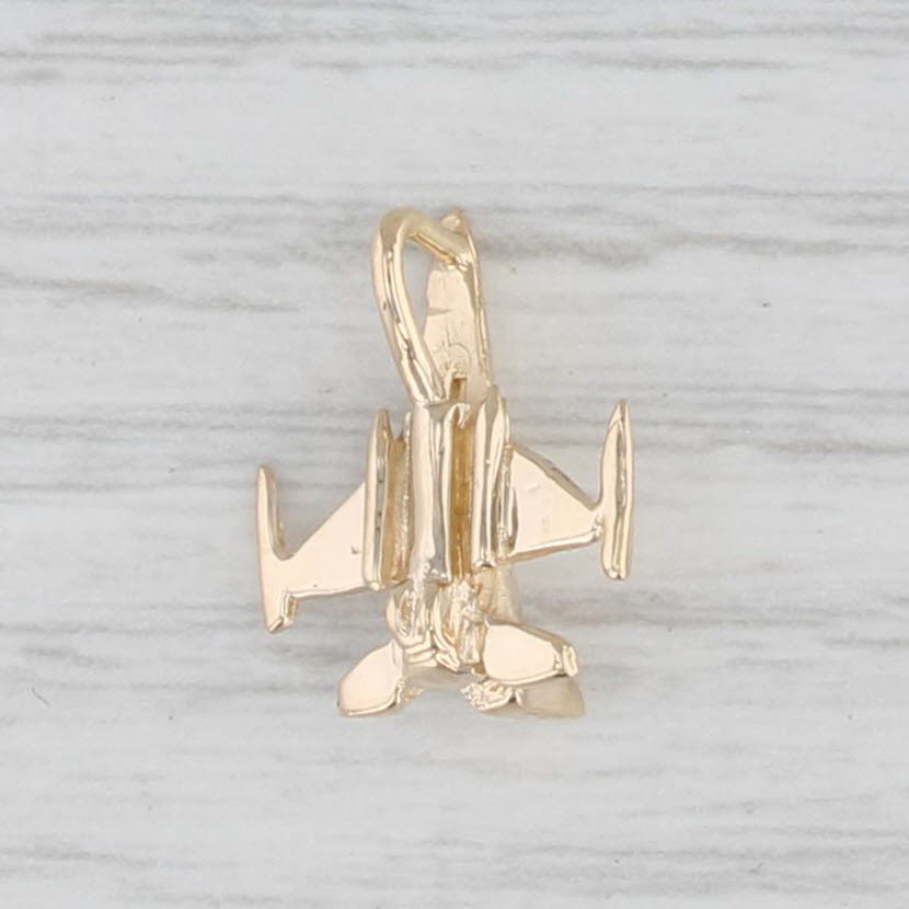 Light Gray Jet Airplane Pendant 14k Yellow Gold Small Drop