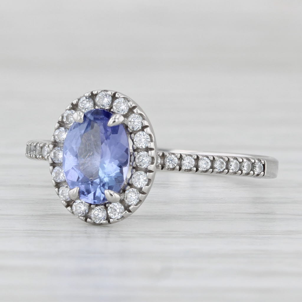 Light Gray 0.89ctw Oval Tanzanite Cubic Zirconia Halo Ring 10k White Gold Size 7 Engagement