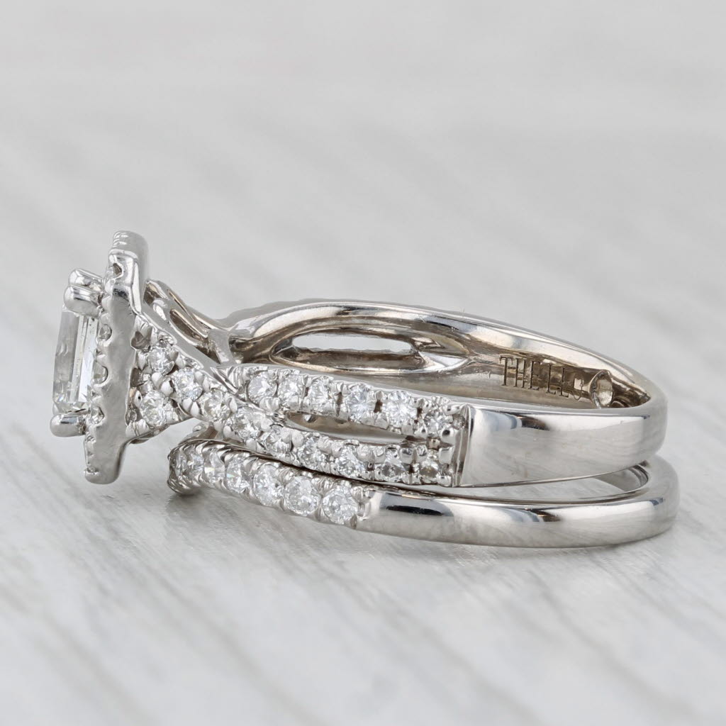 Light Gray 1.20ctw Leo Diamond Halo Engagement Ring Contoured Wedding Band 14k White Gold
