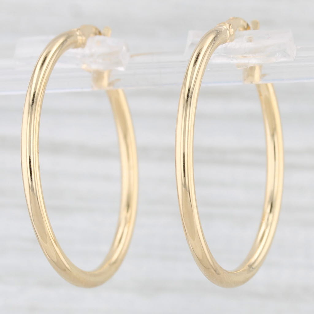 Light Gray New Round Hoop Earrings 14k Yellow Gold Snap Top Hoops 2 x 29 mm