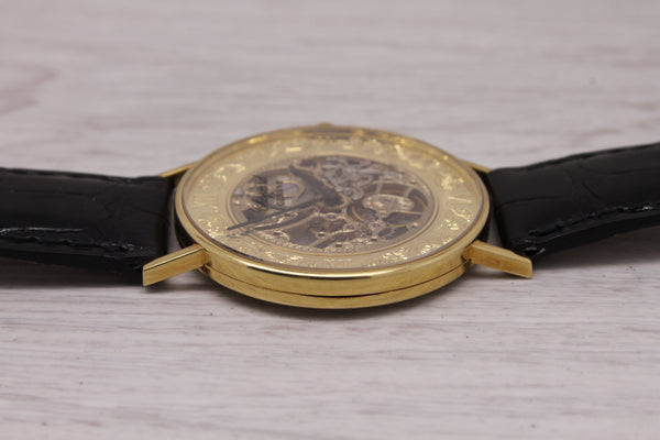 Vintage Chopard 18k Yellow Gold Skeleton Watch ref.161032 w Box & Band Very Rare