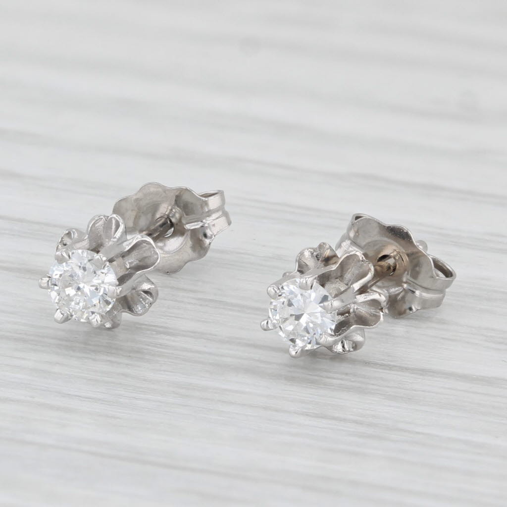 Light Gray Vintage 0.20ctw Diamond Buttercup Stud Earrings 14k White Gold Round Solitaires