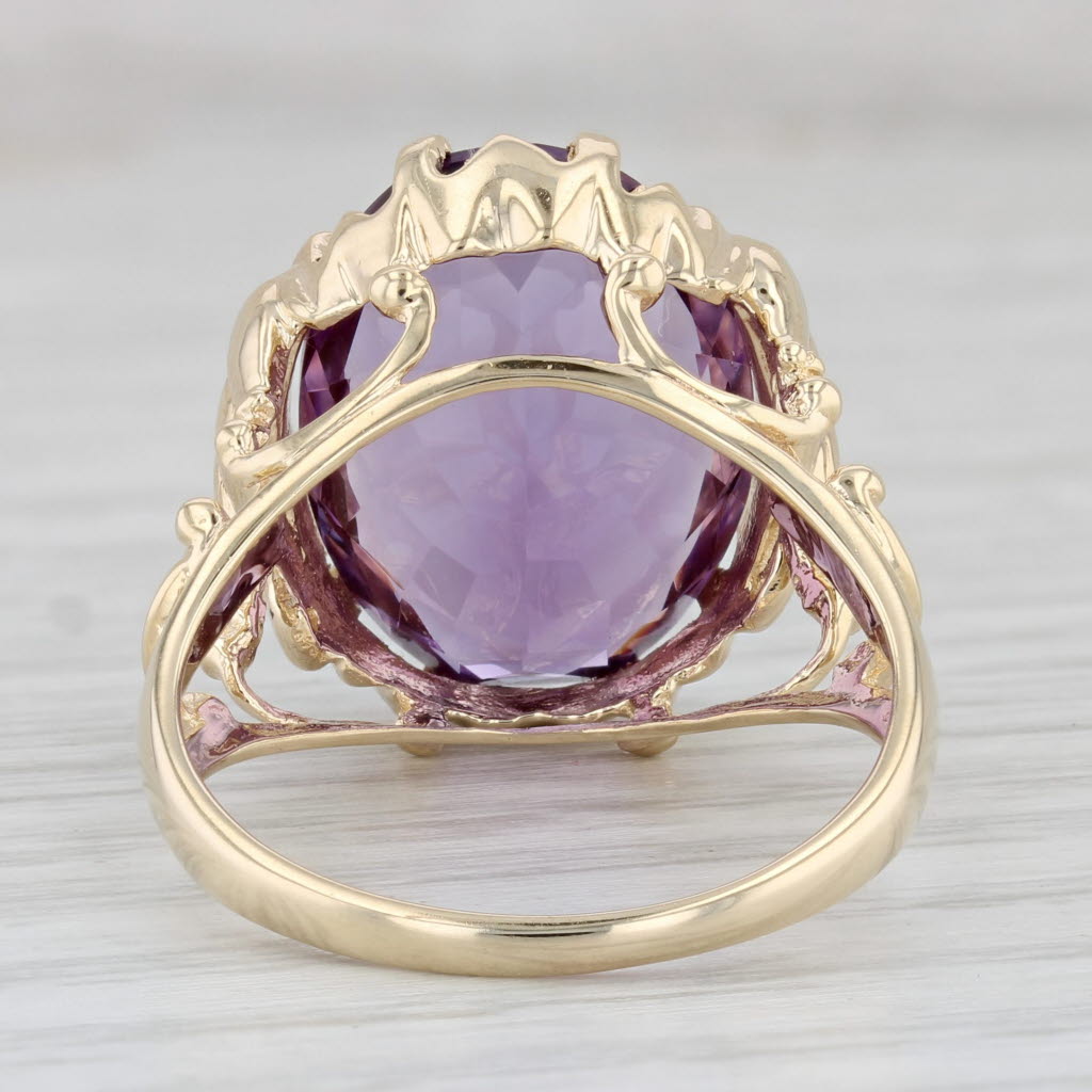 Gray 11.70ct Amethyst Oval Solitaire Ring 10k Yellow Gold Size 9.25 Cocktail