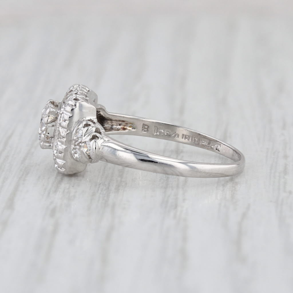 Vintage 0.70ctw Round Diamond Halo Engagement Ring Platinum Size 7.5