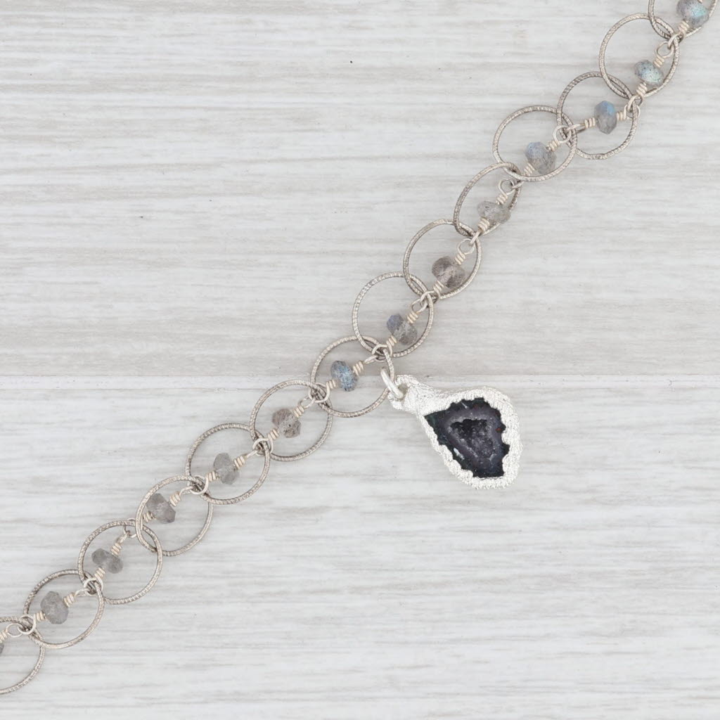 New Nina Wynn Druzy Geode Quartz Labradorite Bead Charm Bracelet 7.5" Sterling
