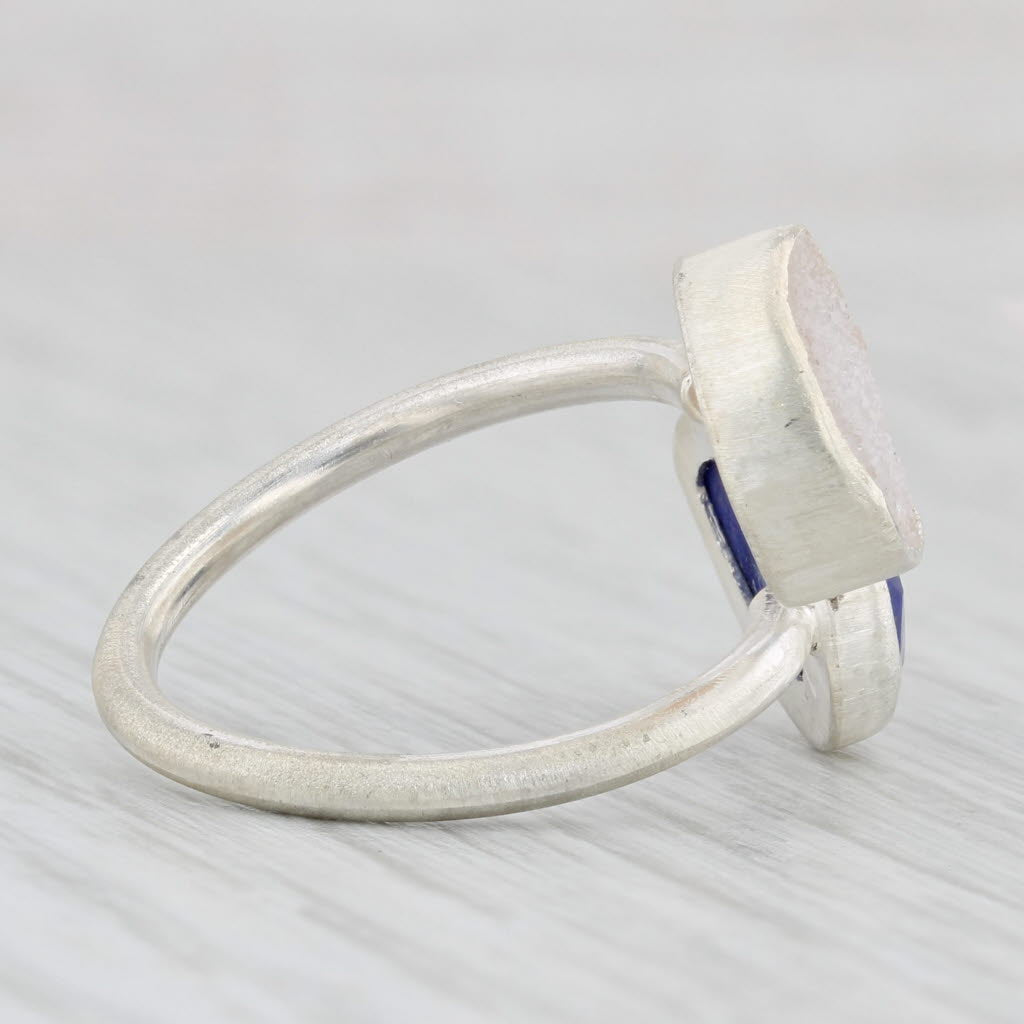 Light Gray New Nina Wynn Blue Lapis Lazuli White Quartz Bypass Ring Sterling Silver Size 6