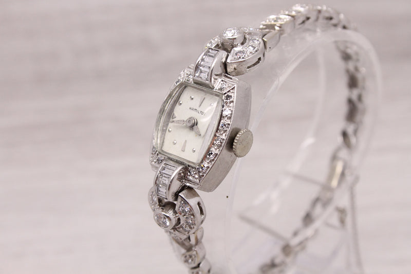 Vintage c.1950's Hamilton Ladies 14k & Platinum Diamond Watch 1.19ctw SERVICED
