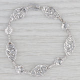 Art Deco Filigree Diamond Accented Bracelet 10k White Gold 7.25"