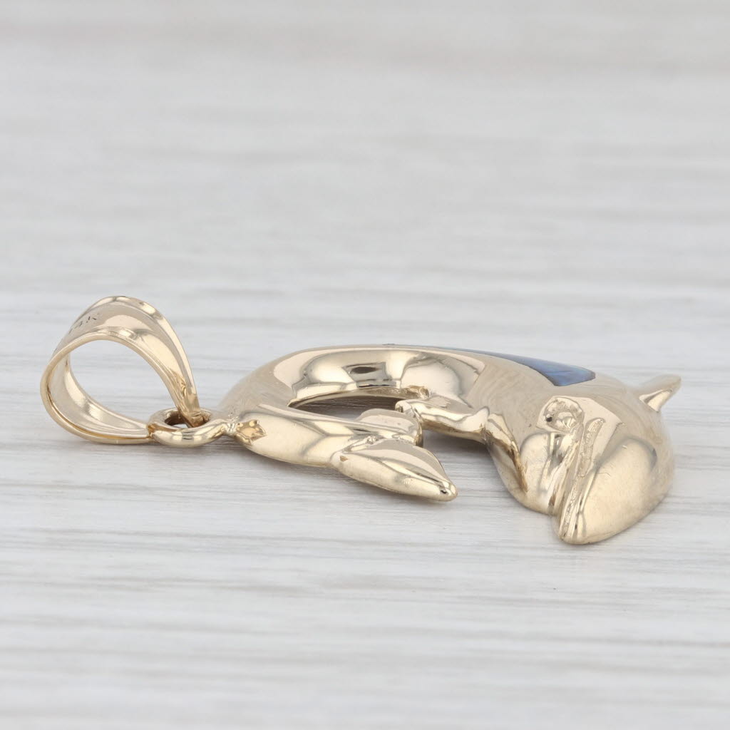 Light Gray Dolphin Pendant 14k Yellow Gold Lab Created Opal Nautical Jewelry