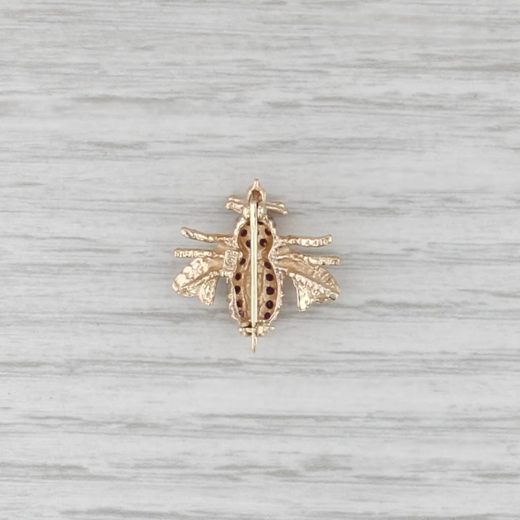 Vintage 0.30ctw Ruby Diamond Bee Pin 14k Yellow Gold Small Bug Brooch