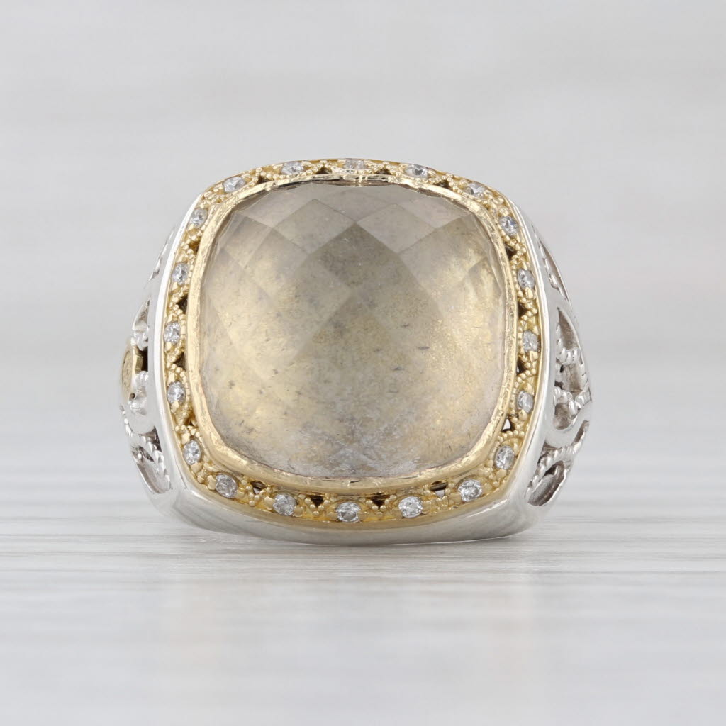 Tacori Quartz Diamond Halo Ring Sterling Silver 18k Gold Size 5 Ornate Cocktail