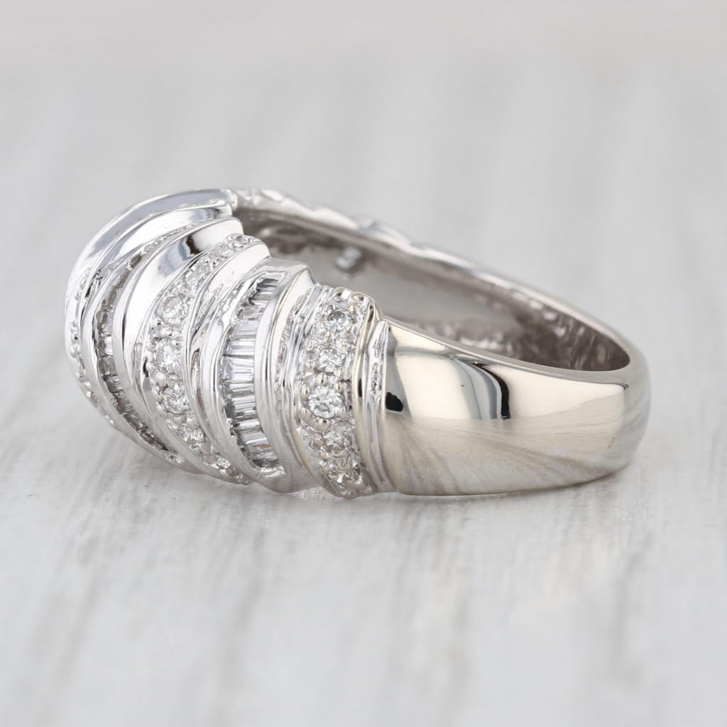 0.97ctw Scalloped Diamond Ring 14k White Gold Anniversary Band Size 6