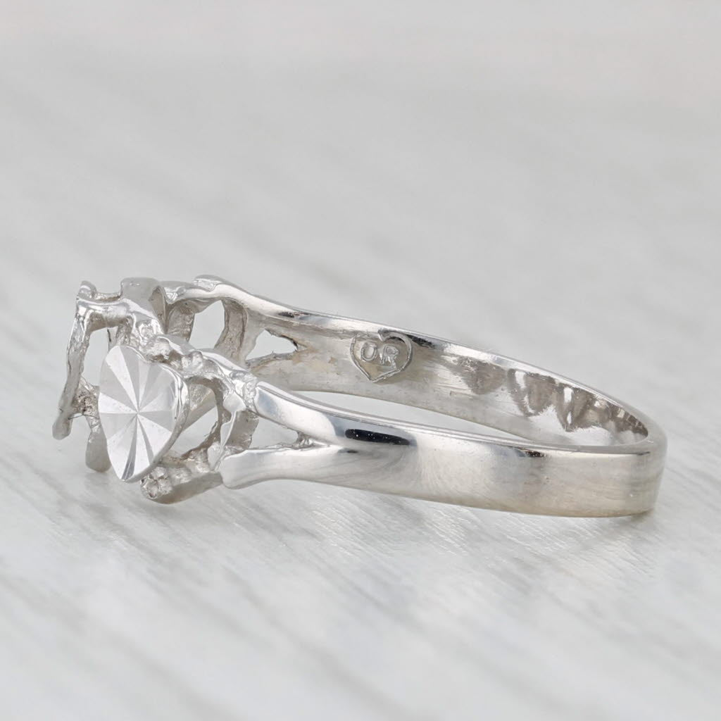 Light Gray Shimmering Rayed Hearts Ring 14k White Gold Size 6.25 Stackable