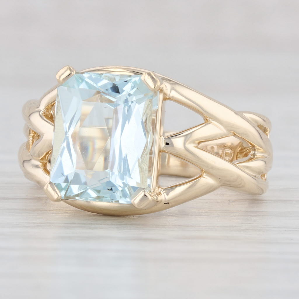 Light Gray 4.56ct Aquamarine Solitaire Ring 14k Yellow Gold Size 8.25