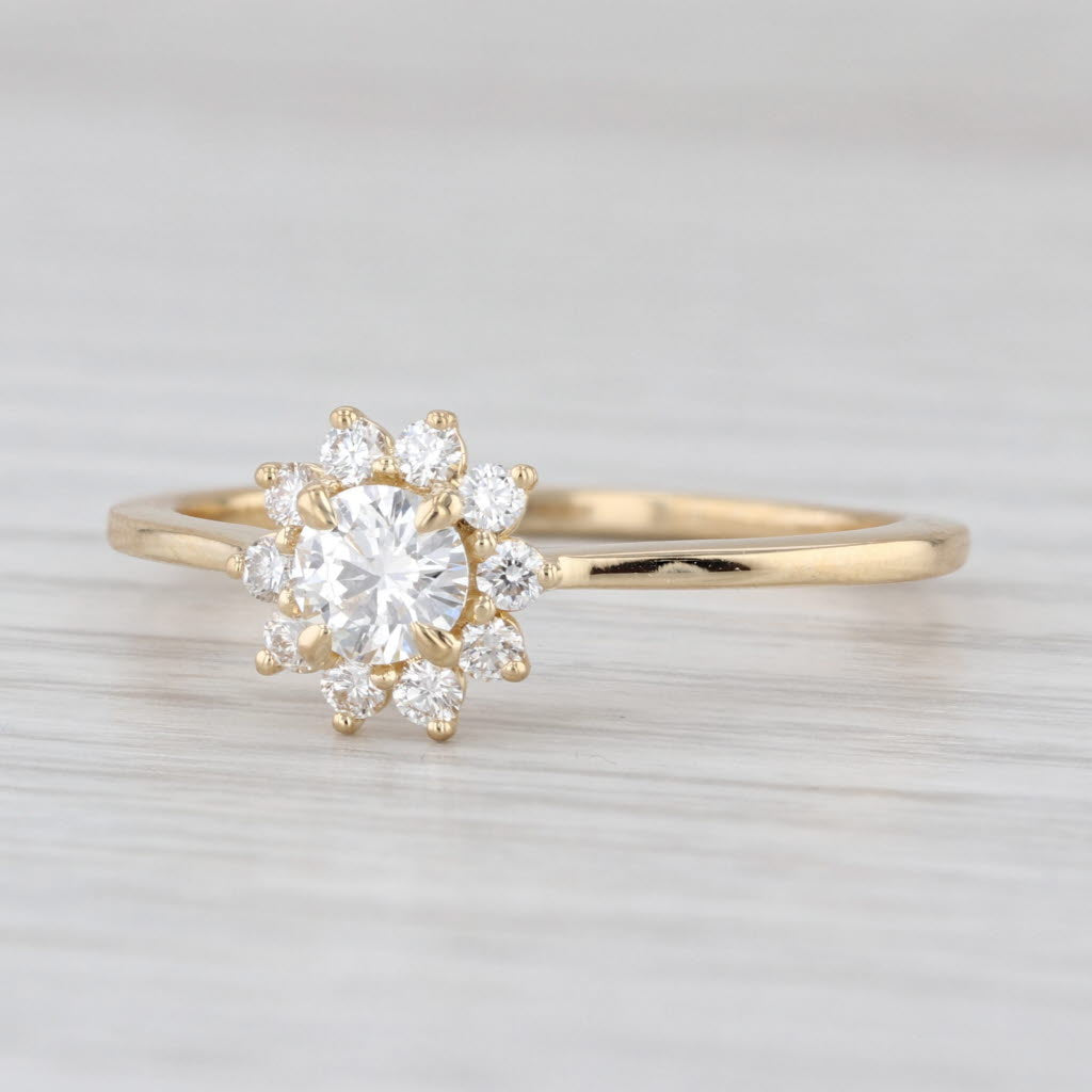 0.61ctw GIA Round Diamond Flower Halo Engagement Ring 14k Yellow Gold Size 10.25