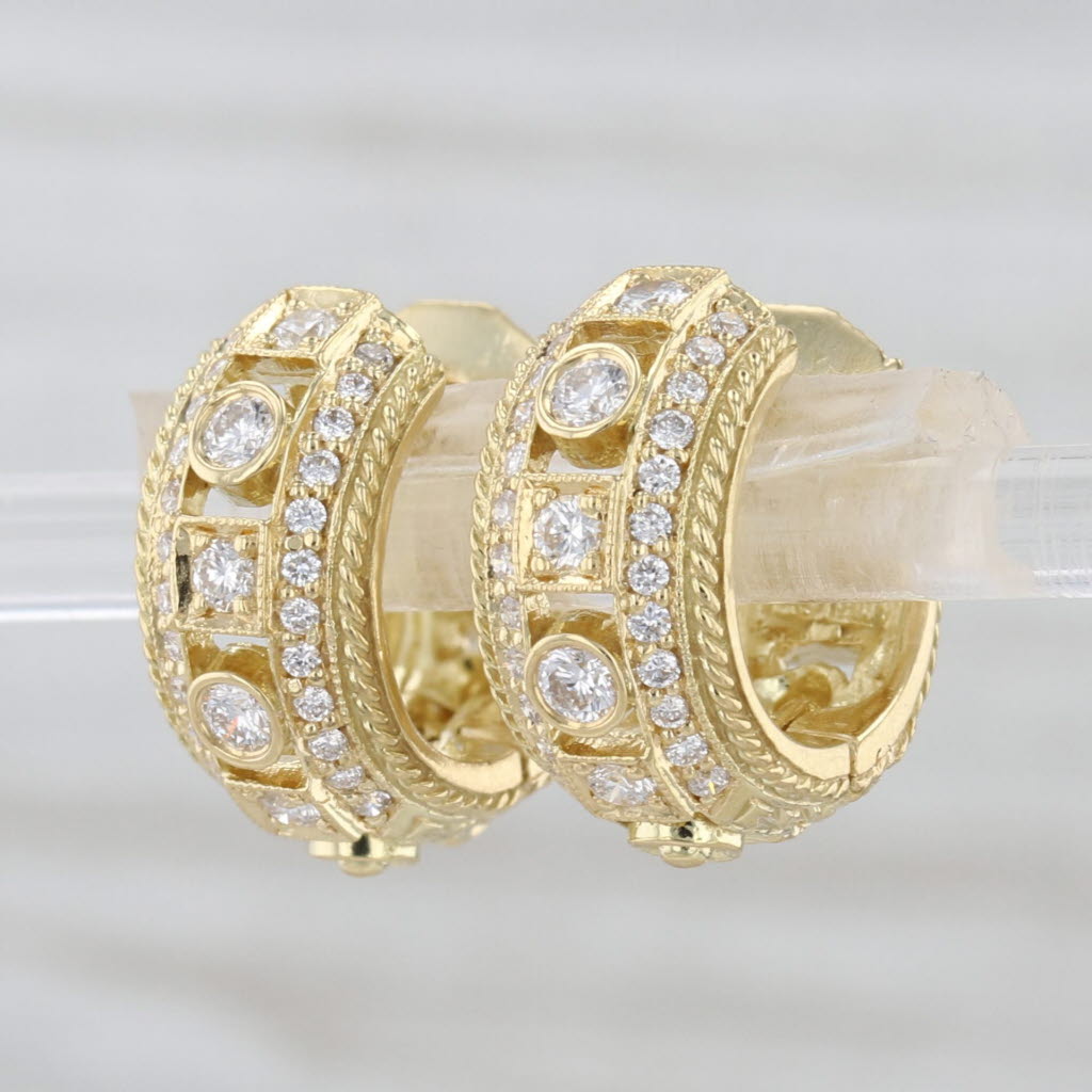 Penny Preville 0.58ctw Diamond Hoop Huggie Earrings 18k Yellow Gold Round Hoops