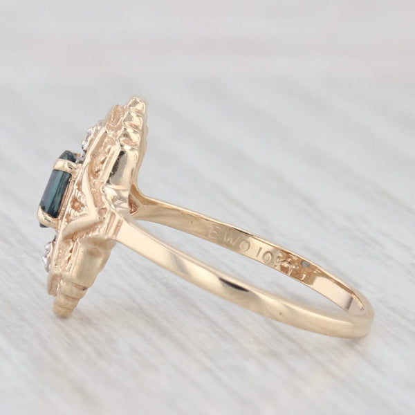 Vintage Blue Sapphire Diamond Ring 10k Yellow Gold Size 6.25