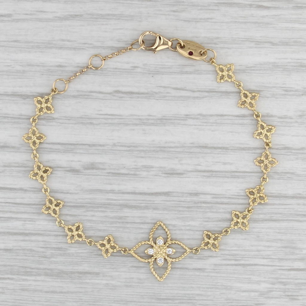 Roberto Coin Princioessa Diamond Flower Chain Bracelet 18k Yellow Gold 6.75"