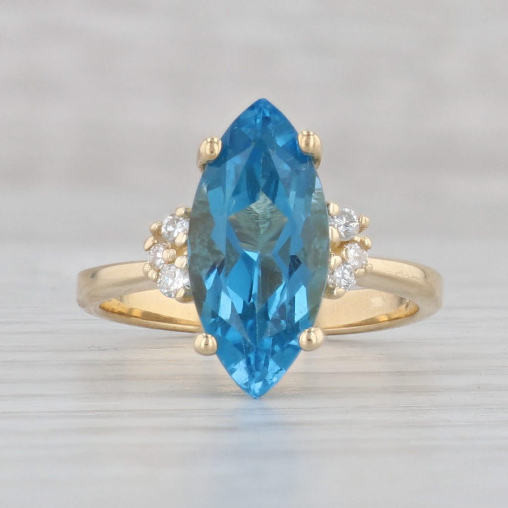 Gray 3.60ctw Marquise Blue Topaz Diamond Ring 14k Yellow Gold Size 6.25