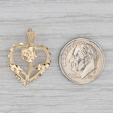 Blooming Rose in Open Heart Pendant 14k Yellow Gold Floral