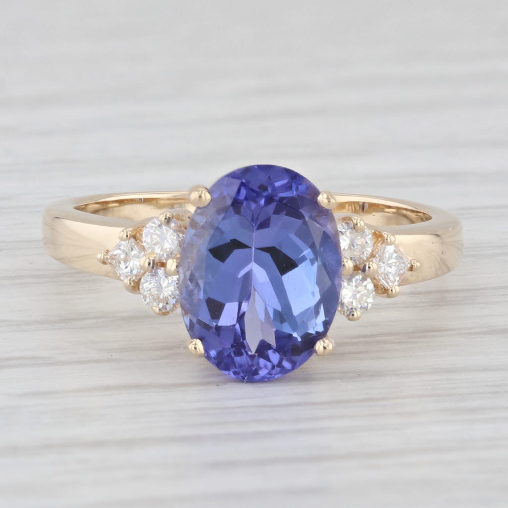 Light Gray 3.18ctw Tanzanite Oval Diamond 14k Yellow Gold Size 7 Ring