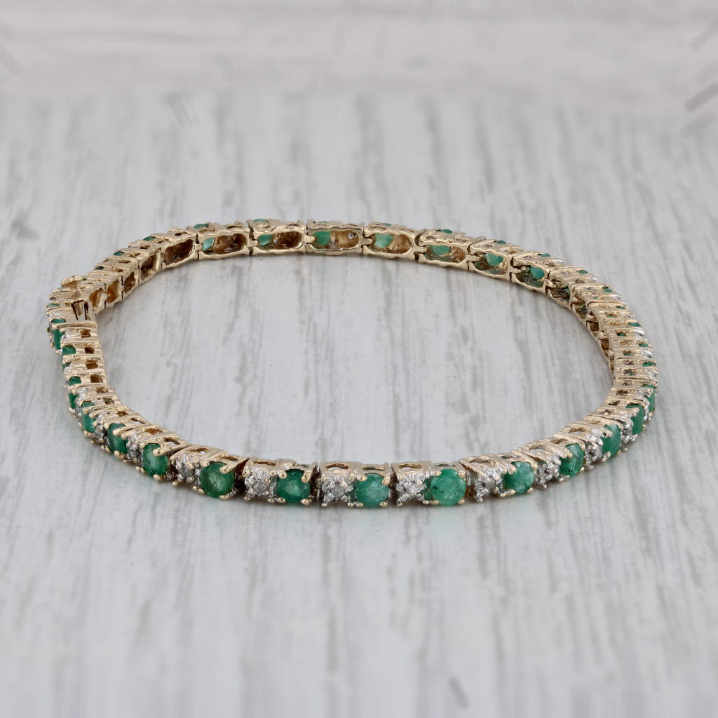 Gray 2.47ctw Emerald Diamond Tennis Bracelet 14k Yellow Gold 7.25"