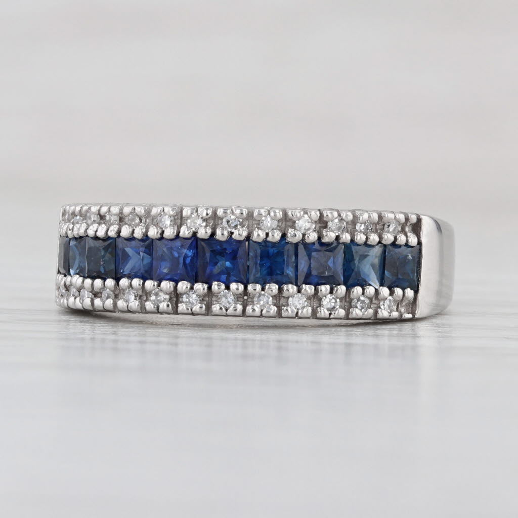 Effy 1.30ctw Blue Sapphire Diamond Ring 14k White Gold Wedding Band Size 8