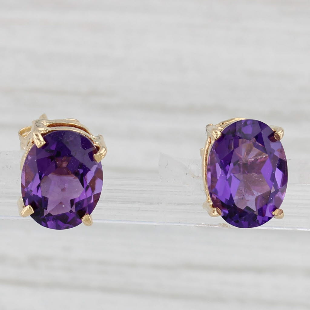 Light Gray 3ctw Oval Amethyst Stud Earrings 14k Yellow Gold