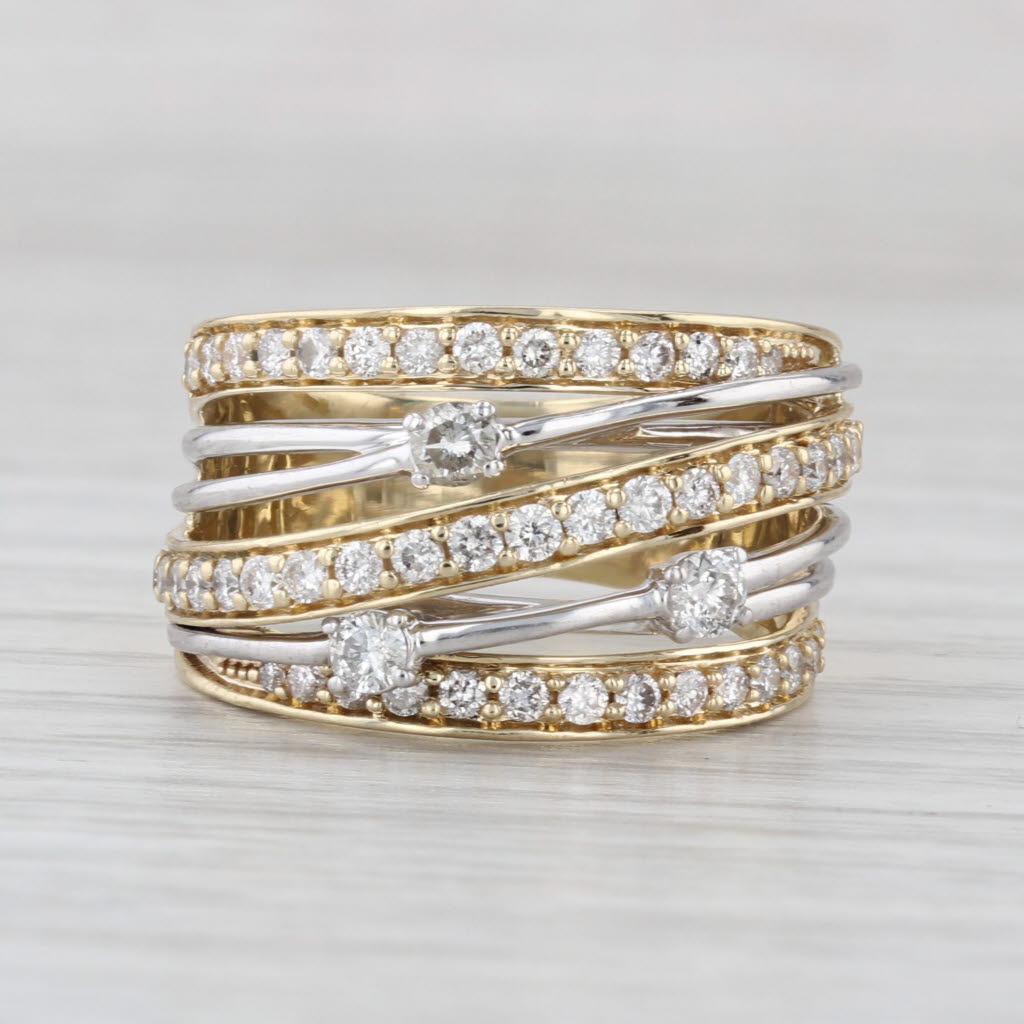 0.90ctw Diamond Multiband Ring 10k White Yellow Gold Size 7 Cocktail