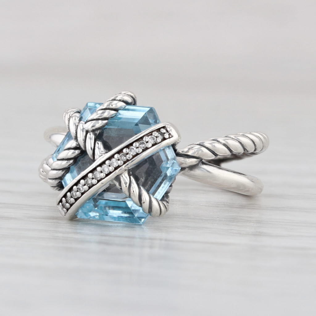 Yurman 3.22ctw Blue Topaz Diamond Ring Sterling Silver Cable Wrap Collection