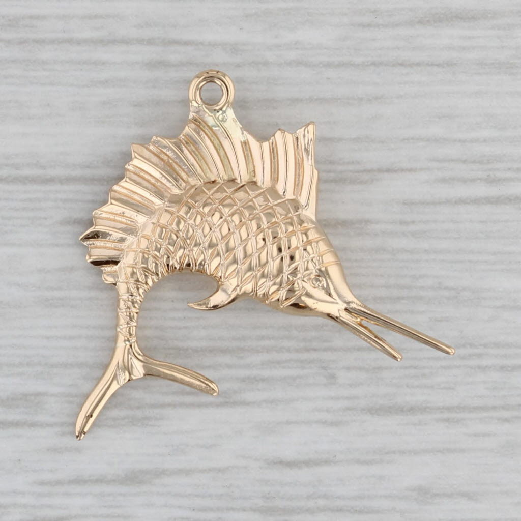 Gray Swordfish Pendant Charm 14k Yellow Gold Fishing Nautical