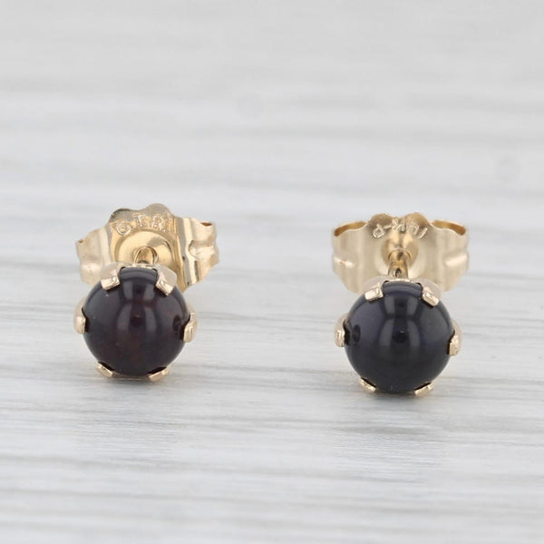 Black Agate Bead Stud Earrings 14k Yellow Gold Round Solitaire Studs