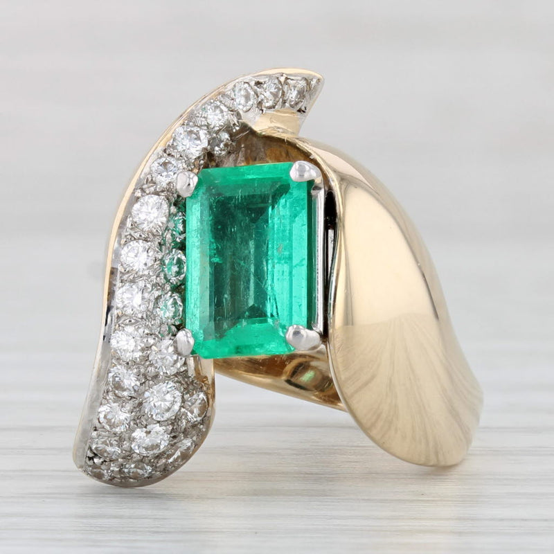 Light Gray 1.73ctw Emerald Diamond Cocktail Ring 14k Yellow Gold Size 5