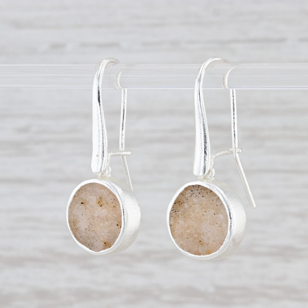 New Nina Nguyen Sand Druzy Quartz Dangle Earrings Sterling Silver Hook Posts