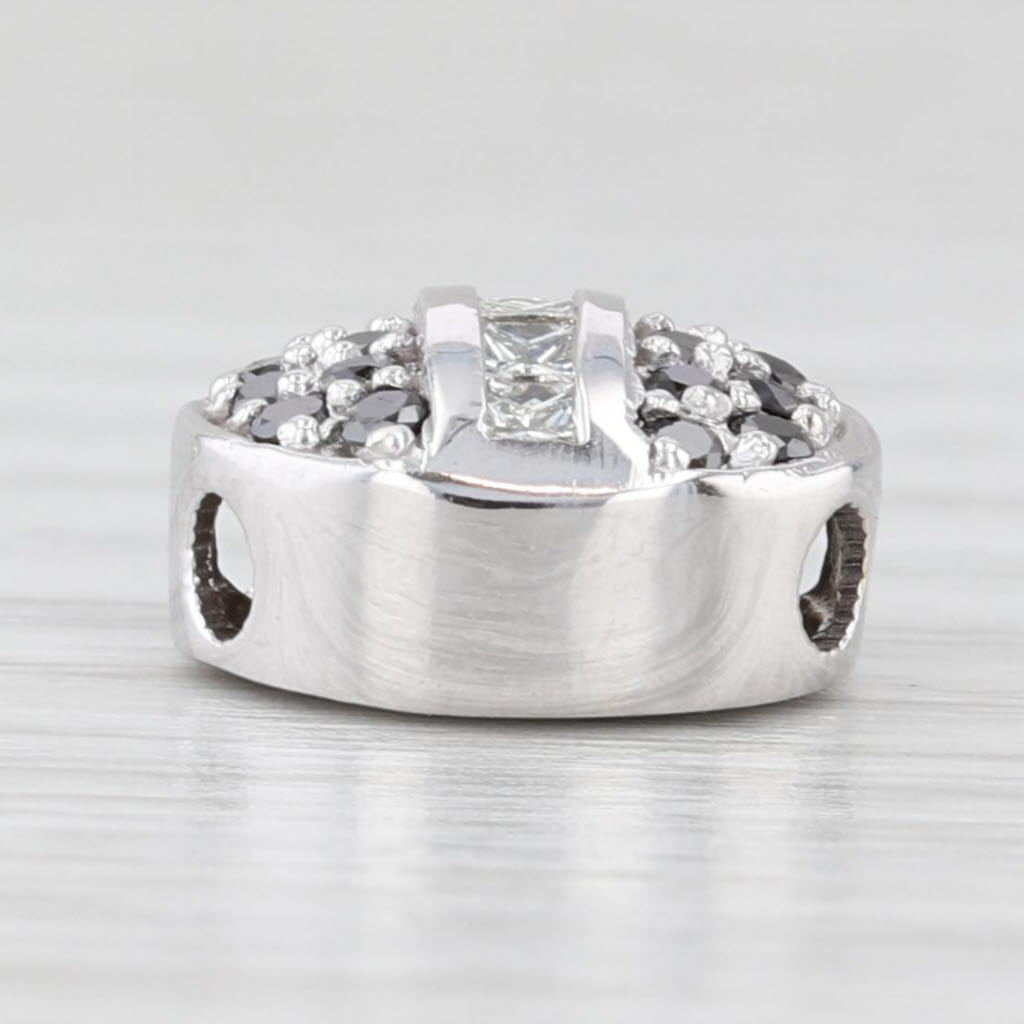 0.39ctw Black White Diamond Round Slide Bracelet Charm 14k White Gold