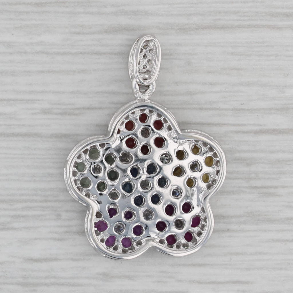 Gray 1.34ctw Multicolor Sapphire Diamond Flower Pendant 14k White Gold Floral