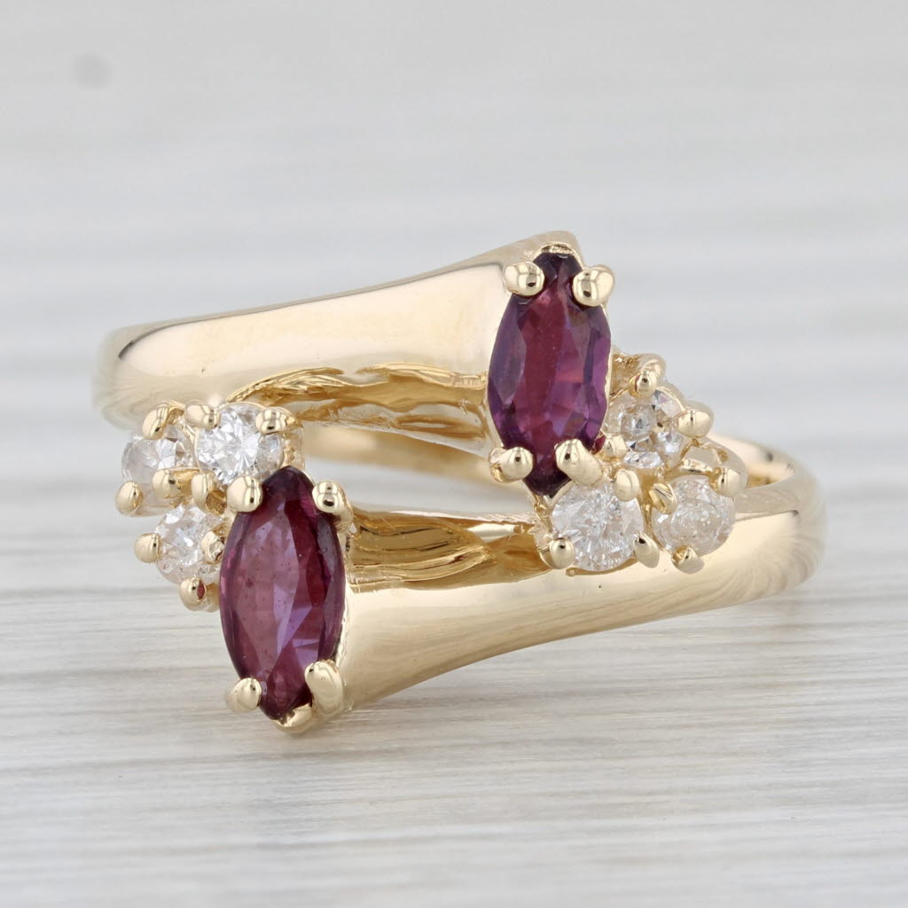 Light Gray 0.76ctw Marquise Ruby Diamond Bypass Ring 14k Yellow Gold Size 6.5