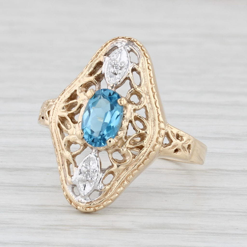 Light Gray 0.55ct Oval Blue Topaz Diamond Ring 10k Yellow Gold Size 6.5