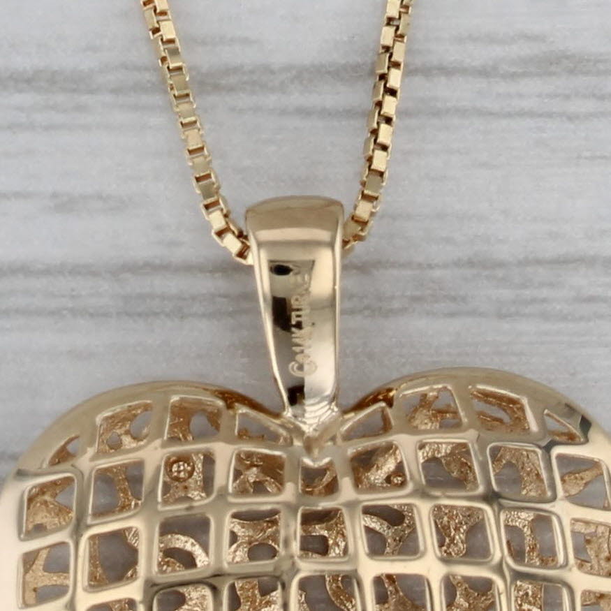 Dark Gray Open Heart Pendant Necklace 14k Yellow Gold 18" Box Chain