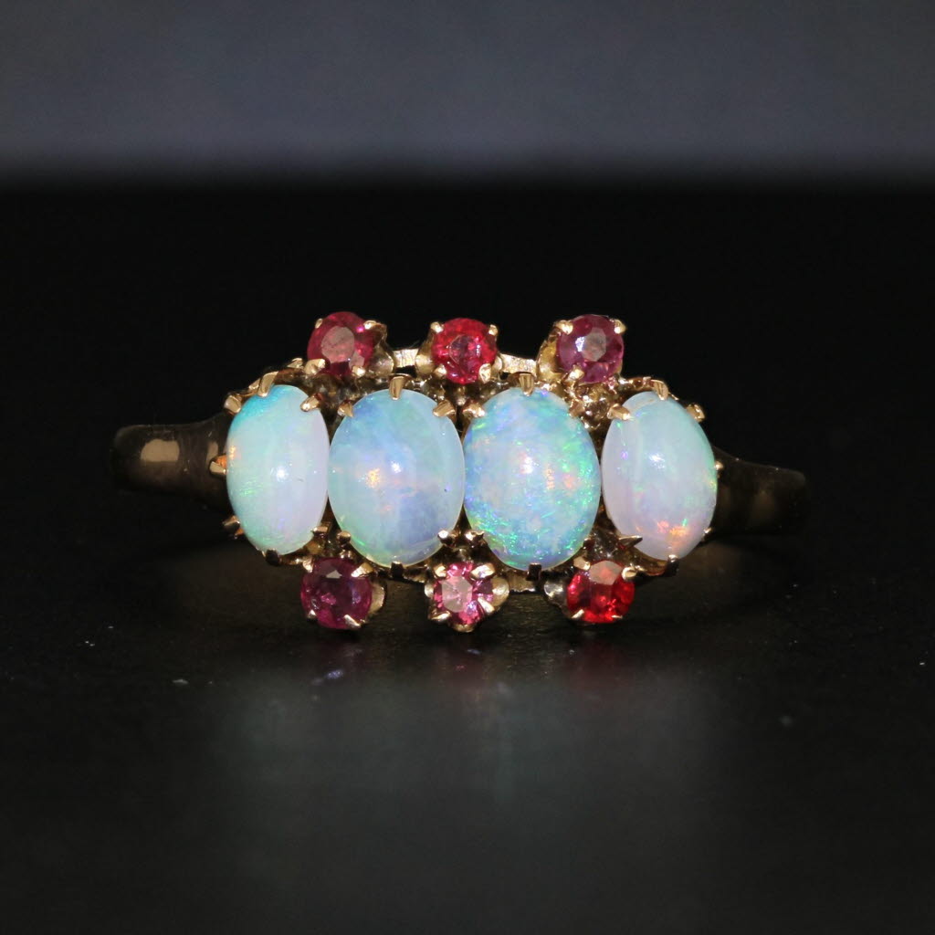 Black Victorian Opal Garnet Ruby Ring 9k Rose Gold Size 8 Antique