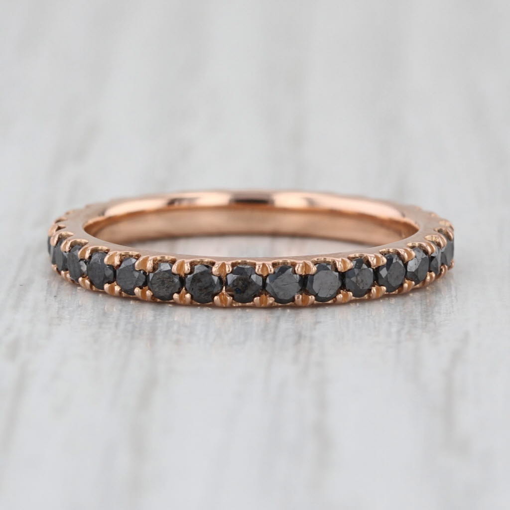 0.80ctw Black Diamond Eternity Ring 18k Rose Gold Size 5.5 Stackable Band